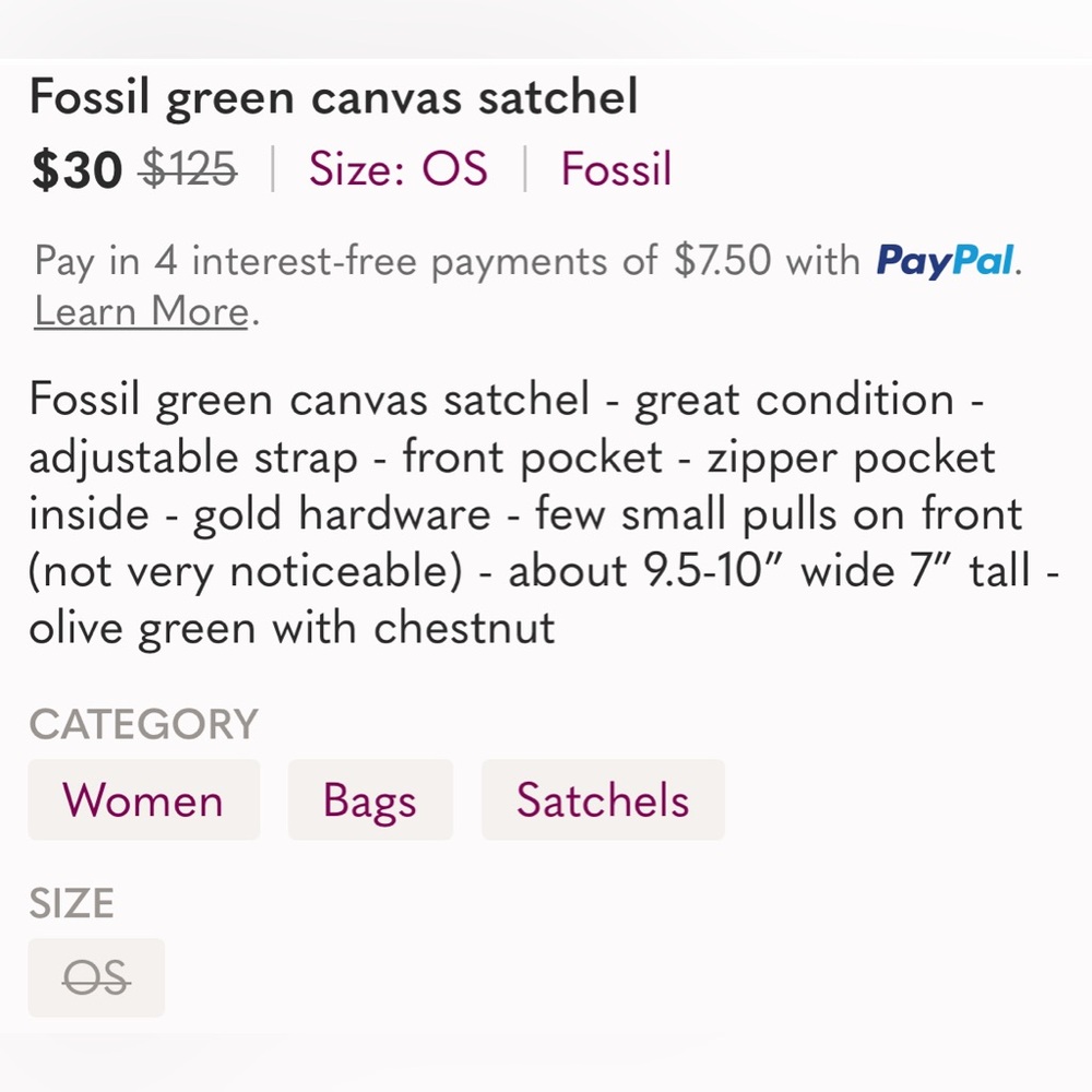 Fossil green canvas satchel - Picture 7 of 7